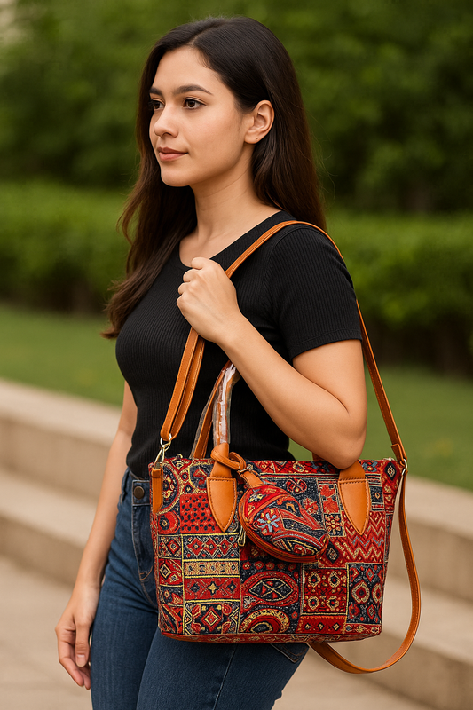 Vibrant ethnic premium leather bag for women